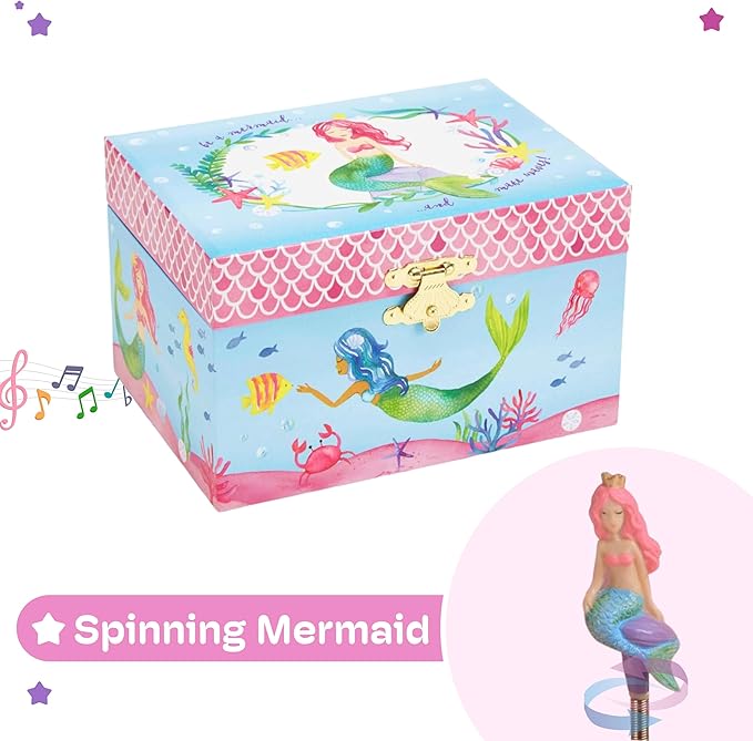 Jewelkeeper Musical Jewelry Box for Girls, Underwater Mermaid Jewelry Boxes, Over The Waves Tune and Spinning Mermaid Doll, Girls Gifts Music Box-BubblyBeeBaby
