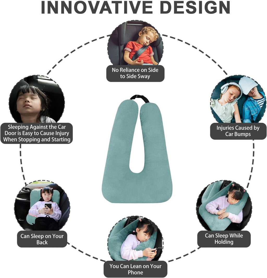 Travel Pillow, Travel Pillow for Kids, Sleeper Hold Pillow Travel, Removable U-Shaped Pillow for Adults and Children to Support Head and Body in The Back Seat of Long Car Trips (Green)