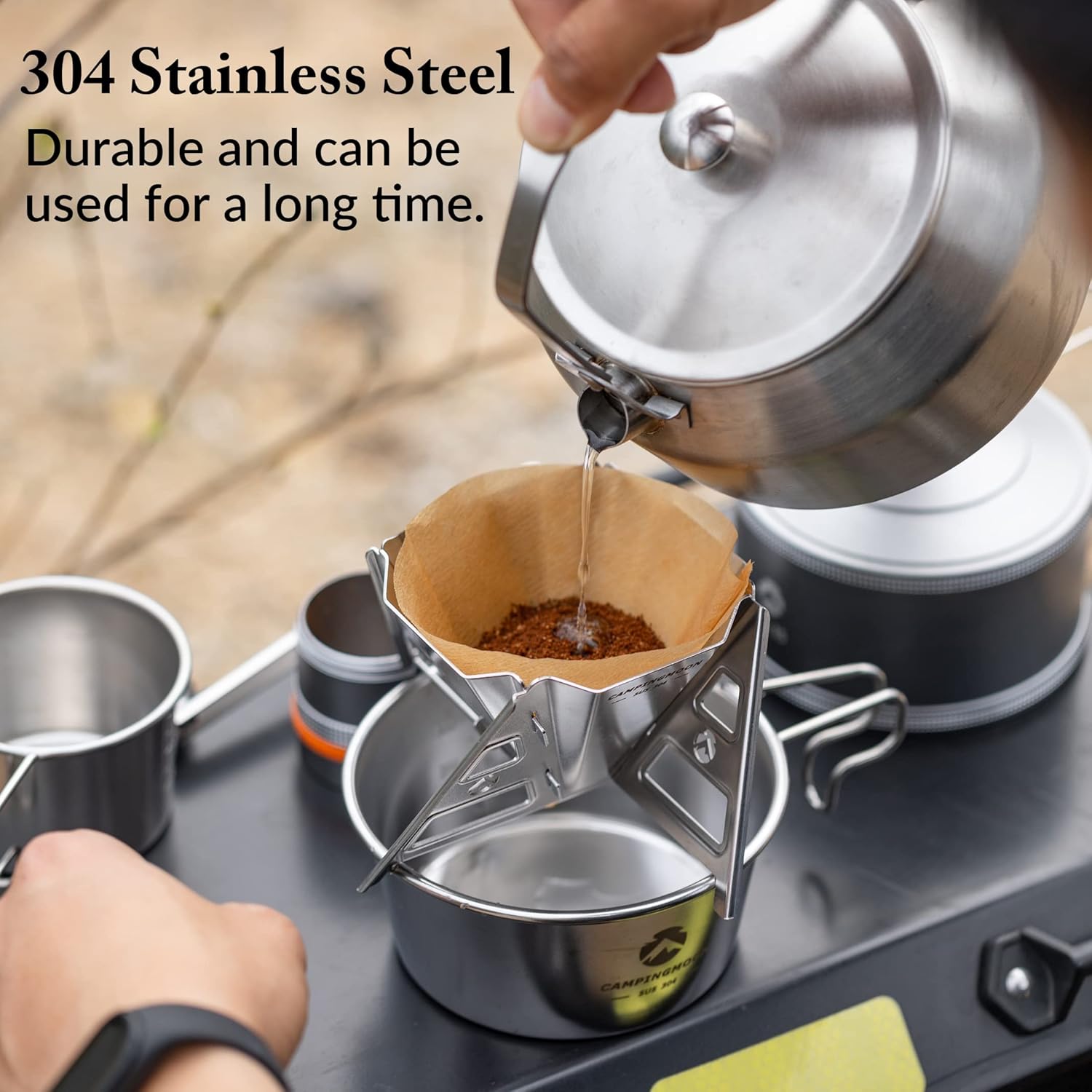 CAMPINGMOON Collapsible Coffee Dripper Pour Over Camping Outdoor 304 Stainless Steel COF-01