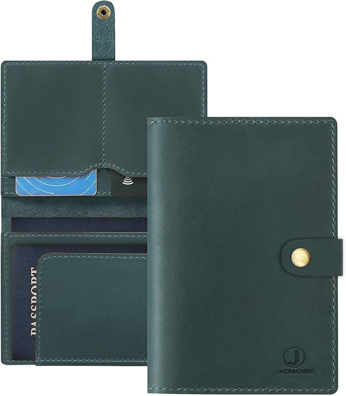 Jack&Chris Genuine Leather Passport Holder For Travel, RFID Blocking Handmade Passport Holder with Card Case Organized & Safe, Quality Travel Essentials for Women and Men for Gifting, Blue-BubblyBeeBaby