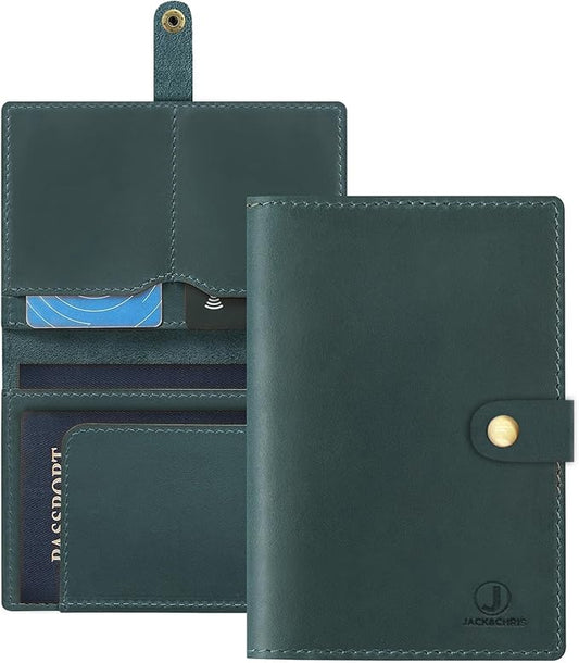 Jack&Chris Genuine Leather Passport Holder For Travel, RFID Blocking Handmade Passport Holder with Card Case Organized & Safe, Quality Travel Essentials for Women and Men for Gifting, Blue-BubblyBeeBaby