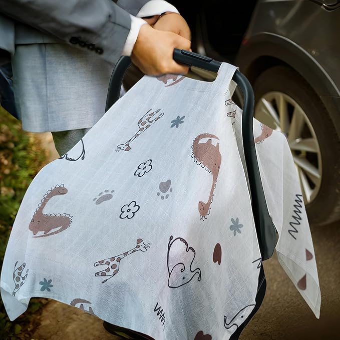 80S Muslin Car Seat Cover for Babies - Soft & Breathable Infant Carrier Canopy, Lightweight Sunshade for Summer, Universal Fit for Baby Boys & Girls-BubblyBeeBaby