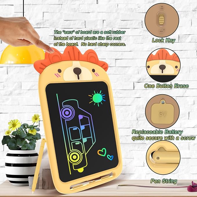10 Inch LCD Writing Tablet, Erasable Doodle Board Toy, Cute Lion Drawing Pad for Kids Ages 2-6 - Educational Christmas Birthday Gift (Lion)-BubblyBeeBaby