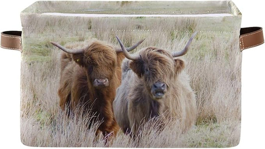 Highland Cows Storage Basket Cube Storage Bins Organizer Bag Collapsible Closet Shelf Baskets with handle for Baby Cloth Pet Toy Book 14.2×10.2×8.3 IN-BubblyBeeBaby