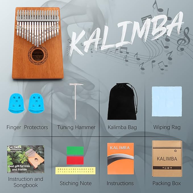 Kalimba Thumb Piano,YUNDIE Portable 17 Keys Mbira Finger Piano with Tune Hammer and Study Instruction,Musical Instruments Birthday Gift for Kid Adult Beginners Professional(Brown)-BubblyBeeBaby