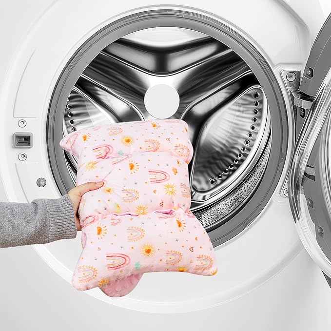 Infant Car Seat Insert and Strap Covers, Very Soft Car Seat Head Support Baby Girl Boy, Reversible Newborn Carseat Insert Cushion Fits for Stroller, Baby Swing, Bouncer (Pink Rainbow)-BubblyBeeBaby