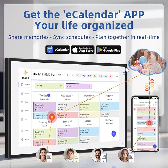 21.5 Inch Digital Calendar, Electronic Chore Chart, Smart Weekly and Monthly Planner 1920 * 1080P IPS Touchscreen Wall and Desk Calendar for Family Schedules, Black-BubblyBeeBaby