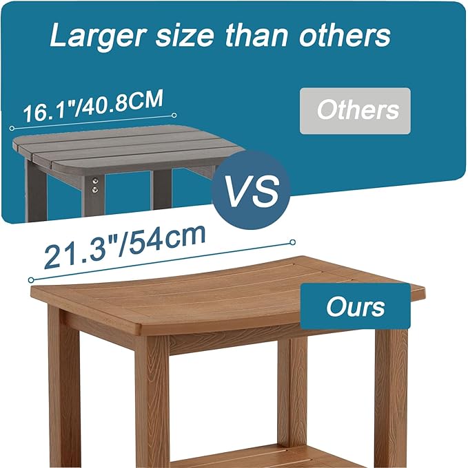 HDPS Shower Bench Seat, Poly Lumber Bathroom Stool for Inside Shower Waterproof, Foot Rest Stool for Shaving Legs with Adjustable Feet, Plastic Spa Bath Chair Seat for Bathroom, Non-Slip, Brown-BubblyBeeBaby