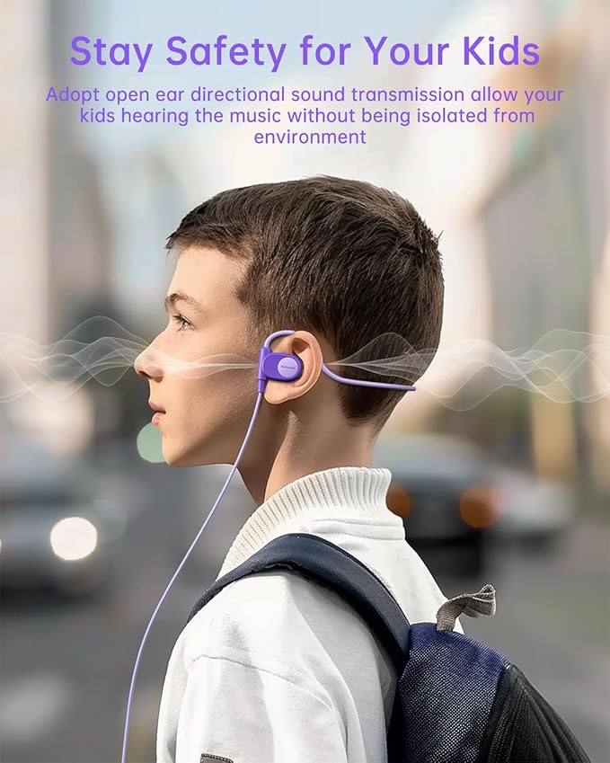 Kid Headphones for School, Air Conduction Open Ear Headphones, 3.5mm Jack Wired Cord, Ultra-Comfort, Ergonomic and Lightweight Design Perfect for School and Outdoor Activities-Orange,Purple,-BubblyBeeBaby
