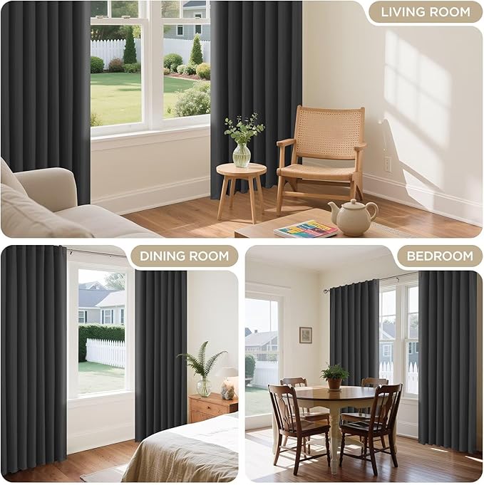 Joydeco Blackout Curtains 84 Inch Length 2 Panels Set, Thermal Insulated Black Out Curtains for Bedroom, Room Darkening Drapes for Living Room Window (W37 x L84 Inch, Dark Grey)-BubblyBeeBaby