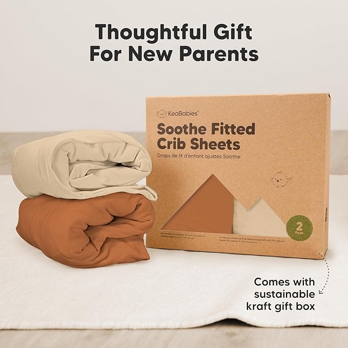 KeaBabies 2-Pack Organic Crib Sheets for Boys, Girls - 52x28 Fitted Crib Mattress Sheet Neutral, Breathable Jersey Cotton Cover for Baby Bed, Toddler Mattress, Soft & Cute Prints (Rust)-BubblyBeeBaby