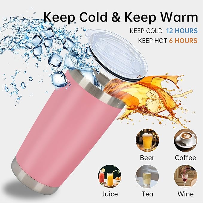 IEOVIEE 32 Pack 20oz Stainless Steel Bulk Tumblers with Lids and Straws Double Wall Insulated Travel Mug Durable Powder Coated Tumbler Bulk Cup for Cold and Hot Drinks(Pink)-BubblyBeeBaby