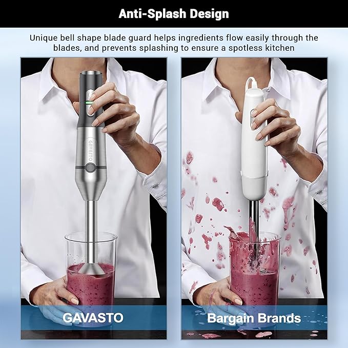 Immersion Blender RPM 16000±10% Scratch Resistant Hand Blender,15 Speed and Turbo Mode Hand Mixer, 3-in-1 Heavy Duty Copper Motor Stainless Steel Smart Stick with Egg Beaters and Chopper-BubblyBeeBaby
