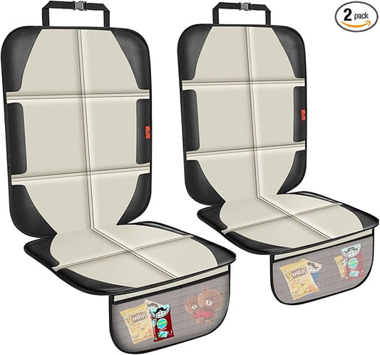 Car Seat Protector,2 Pack Car Seat Protectors Baby Carseat Waterproof Durable 600D Fabric for Child Baby Car Seat Mat Vehicle Pet Cover 2 Storage Pockets (2 Pack Beige)-BubblyBeeBaby