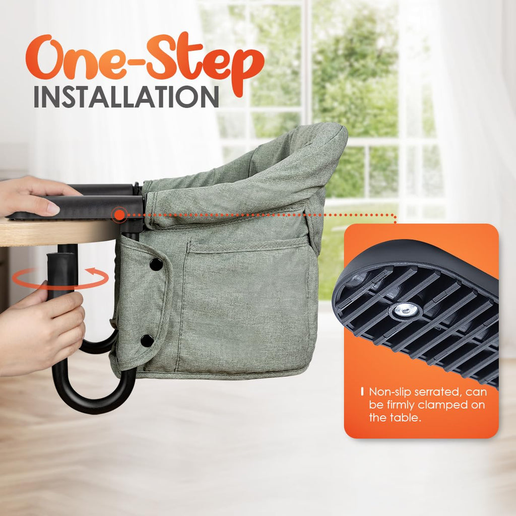 Hook On Chair with Removable Dining Tray,Portable Hook-On Chairs with Storage Bag,for Home and Travel(Sage Green)