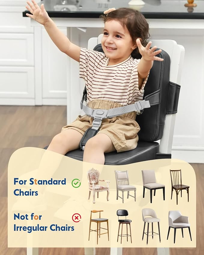 HOMEAL Booster Seat for Kitchen Chair - Toddler Booster Seat for Dining Table - Dining Seat with Adjustable Straps - Non-Slip Base & Breathable Fabric - Dark Gray-BubblyBeeBaby