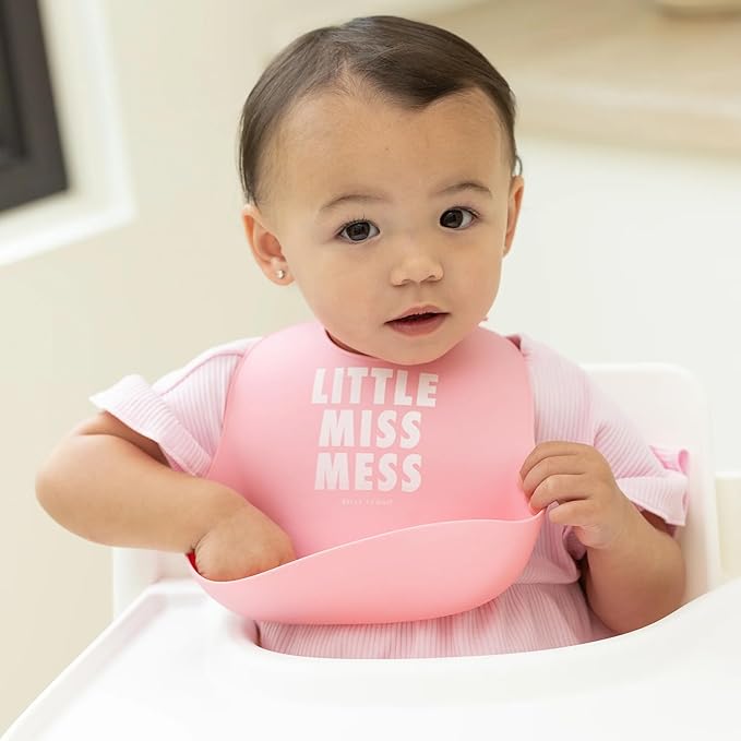 Bella Tunno Baby Bib for Eating, Waterproof Silicone Bib with Large Food Catcher, Adjustable Fit for Babies 4-12 months & Toddlers 1-3 Years, Boys & Girls, Little Miss Mess-BubblyBeeBaby