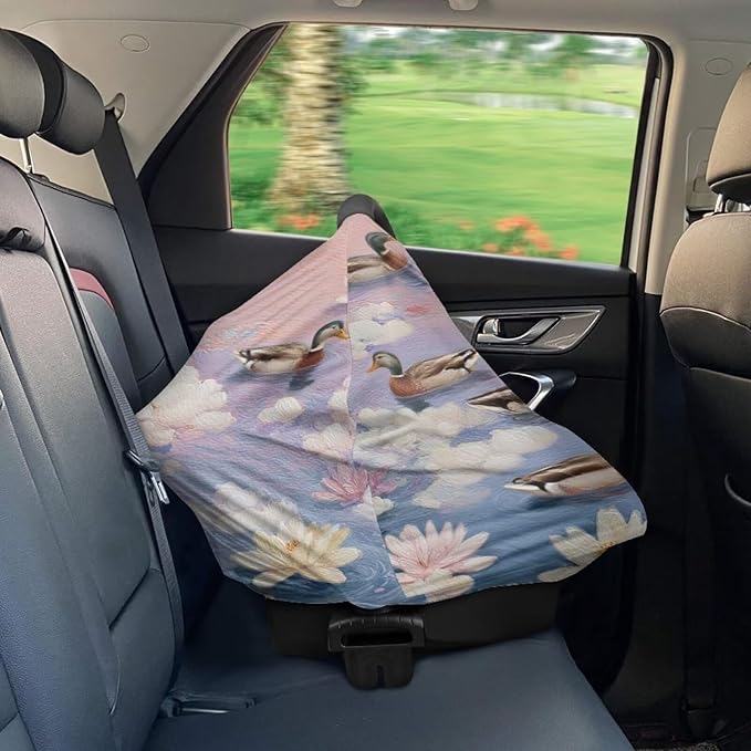 Binienty Baby Car Seat Cover - Lotus Duck Animal Print Multi-Use Car Seat Canopy Carrier Cover for Baby Boys Girls Shower Gifts-BubblyBeeBaby