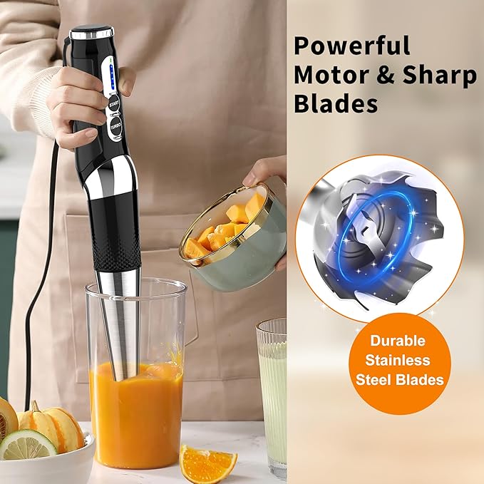 Immersion Blender Handheld, 3-Angle Adjustable with 21-Speed Electric Hand Emulsion Stick Blender with Stainless Steel Blade for Milkshakes, Puree, Soup, Baby Food, Smoothies-BubblyBeeBaby