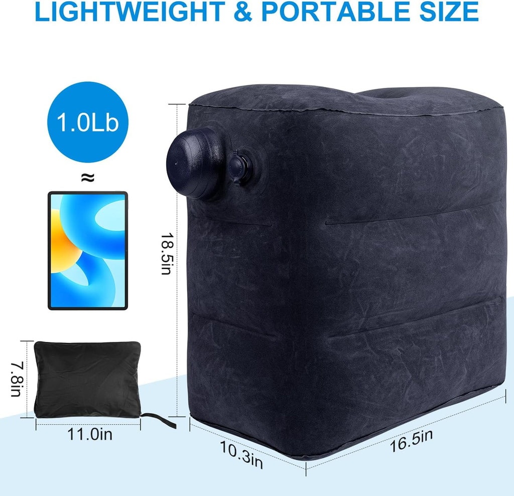Inflatable Foot Rest Pillow for Travel,2 Pack Travel Foot Rest for Airplane Flights, Car Seat Foot Rest Pillow with Pump & Storage Bag Suitable for Office,Airplane,Train,Cars,Home (2Pack Navy)