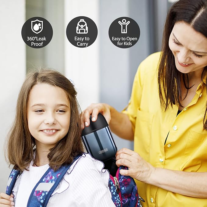 17 oz Insulated Lunch Containers, Blue, Vacuum Stainless Steel Thermo Lunch Box with Handle and Folding Spoon for School, Office, Travel-BubblyBeeBaby