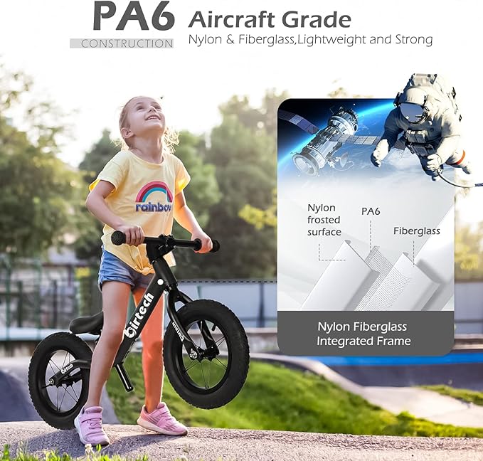 12" Balance Bike for 2, 3, 4, 5 Year Old Boys and Girls, Lightweight Nylon Frame Toddler Training Bike No Pedal Bikes for Kids with Adjustable Seat and Air Tires-BubblyBeeBaby