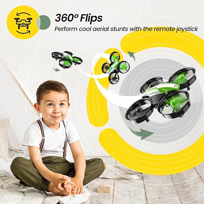 Holy Stone Mini Drone for Kids and Beginners, Indoor Outdoor Quadcopter Plane for Boys Girls with Auto Hover, 3D Flips, 3 Batteries, Headless Mode, Great Gift Toy for Boys and Girls, HS210 Green-BubblyBeeBaby