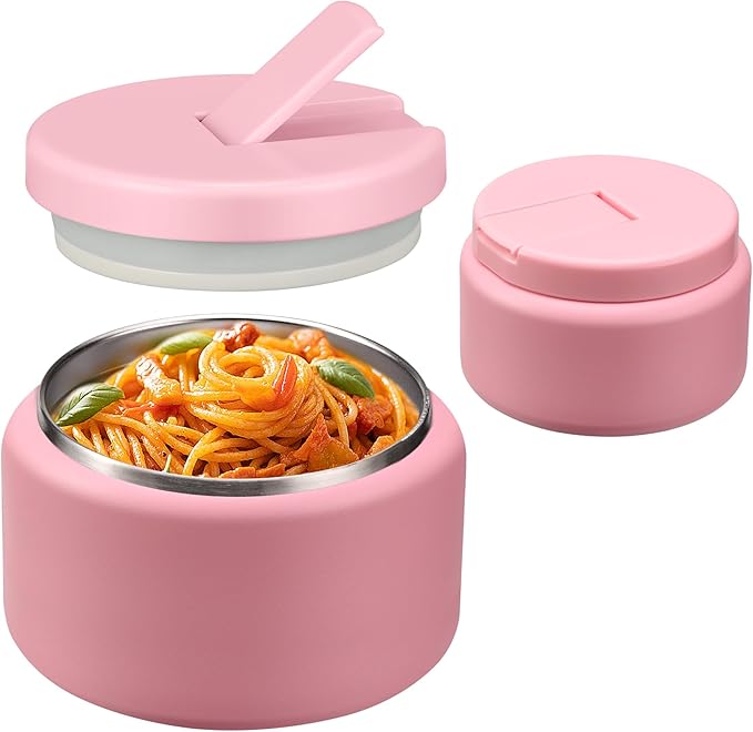 13.5oz Soup Thermo for Hot Food Kids with Buckle Lid Insulated Vacuum Food Jar Wide Mouth Leakproof Stainless Steel Lunch Container- Pink-BubblyBeeBaby
