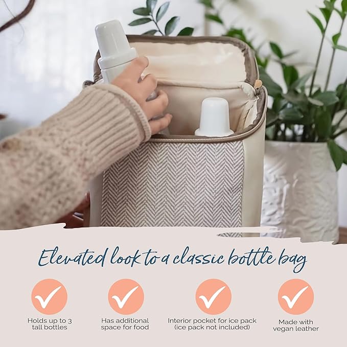 Itzy Ritzy Insulated Bottle Bag – Keeps Bottles Warm or Cool - Holds 3 Bottles & Features Interior Pocket for Ice Pack (Not Included), Vanilla Latte-BubblyBeeBaby