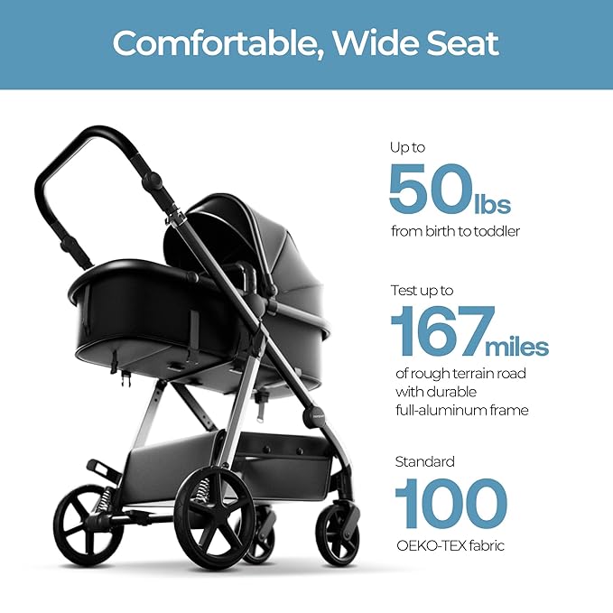 Mompush Baby Stroller, Convertible 2-in-1, Infant Car Seat Compatible, Includes Adapter - Sturdy Full-Size Infant Stroller for Family Adventures-BubblyBeeBaby
