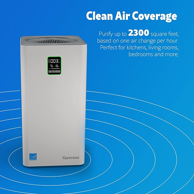 Kenmore PM4030 Air Purifier with H13 True HEPA Filter, Covers Up to 2300 Sq.Foot, 24db SilentClean 3-Stage HEPA Filtration System, 5 Speeds for Home Large Room, Kitchens & Bedroom-BubblyBeeBaby