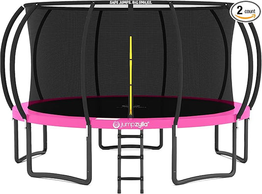JUMPZYLLA Trampoline Outdoor 8FT 10FT 12FT 14FT 15FT 16FT with Enclosure and Ladder, ASTM Approved Recreational Trampoline for Kids and Adults, Anti-Rust Coated Frame-BubblyBeeBaby