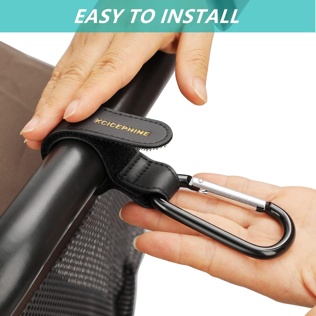 2 Pack Stroller Hooks, Stroller Straps for Diaper Bags,Adjustable Stroller Carabiner Clip,Baby Stroller Accessories for nuna,Uppababy,Bob,Hook for Bike,Scooter,Wheelchair,Walker Accessories（Black）