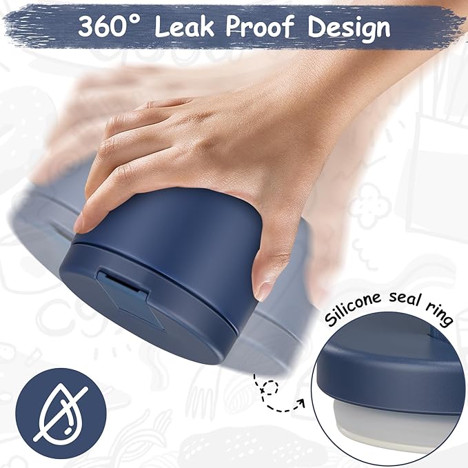 12oz Insulated Vacuum Food Jar with Buckle Lid Wide Mouth Soup Thermo for Hot Food Kids Leakproof Stainless Steel Lunch Container- Blue 1 Pack-BubblyBeeBaby