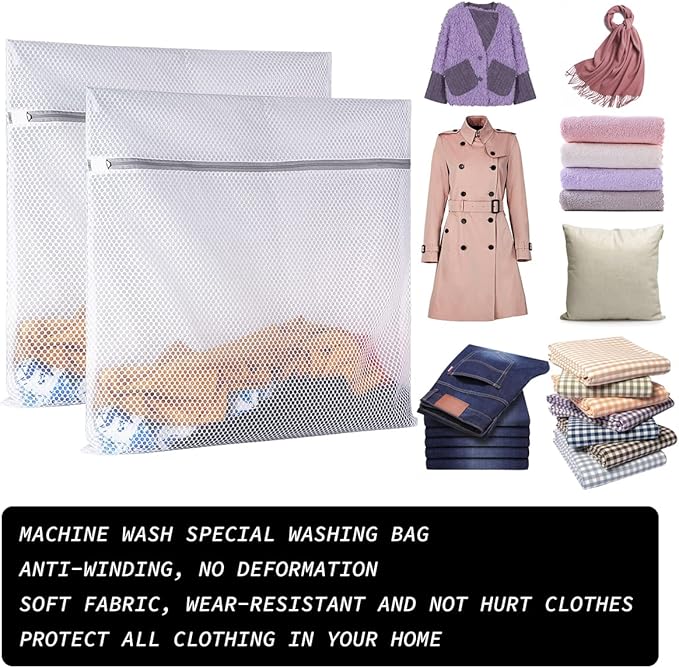2 XX-Large Honeycomb Mesh Laundry Bag Delicates Durable for Washing Machine,24 x 24 Inches lingerie bags for Laundry, Travel Storage Organize Bag for Cotton Clothes,Sheet,Sweater, Shoes-BubblyBeeBaby