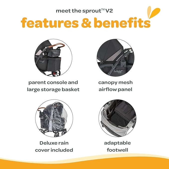 Larktale Adjustable Stroller, 2 Seater Kids Wagon, 120 Pound Capacity, Sprout V2, Black-BubblyBeeBaby