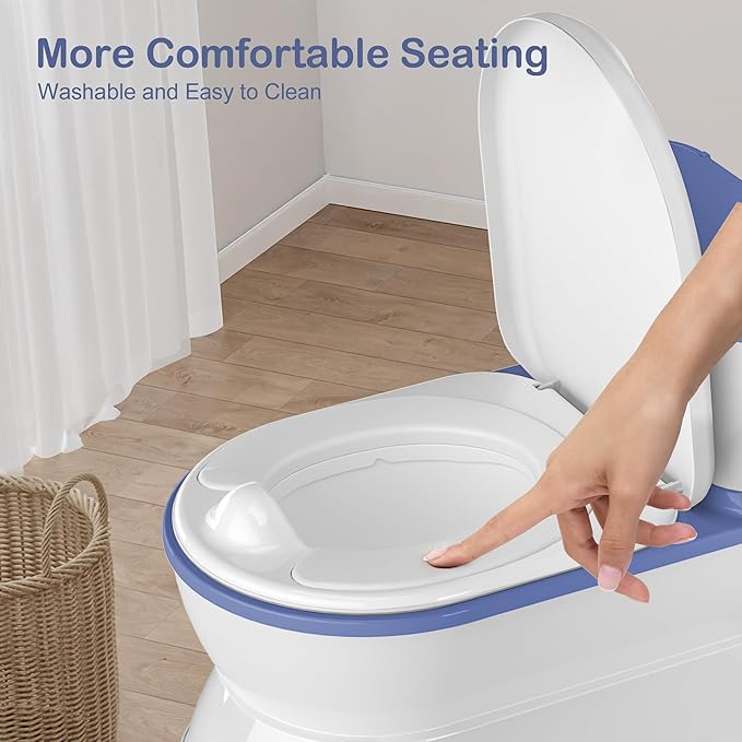 2-in-1 Toddler Potty Training Toilet - Larger Potty Chair & Detachable Training Seat for Boys & Girls Ages 1-3 with Flushing Sound, Wipes Storage, Toilet Paper Holder - Blue-BubblyBeeBaby