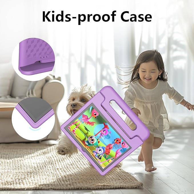JREN Tablet for Kids｜10 Inch Kids Tablet Android 14｜Octa-core｜64GB｜WiFi ｜Bluetooth｜Parental Control｜Children Content｜Children Toddler Purple-BubblyBeeBaby
