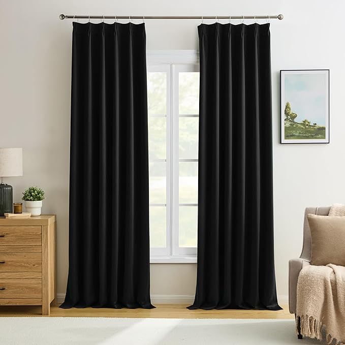 KEQIAOSUOCAI Pinch Pleated Blackout Curtains 84 Inch Long 2 Panels for Bedroom Living Room Thermal Insulated Black Out Window Curtain Pinched Pleat Drape with Hooks (W40 x L84 Inch, Black)-BubblyBeeBaby
