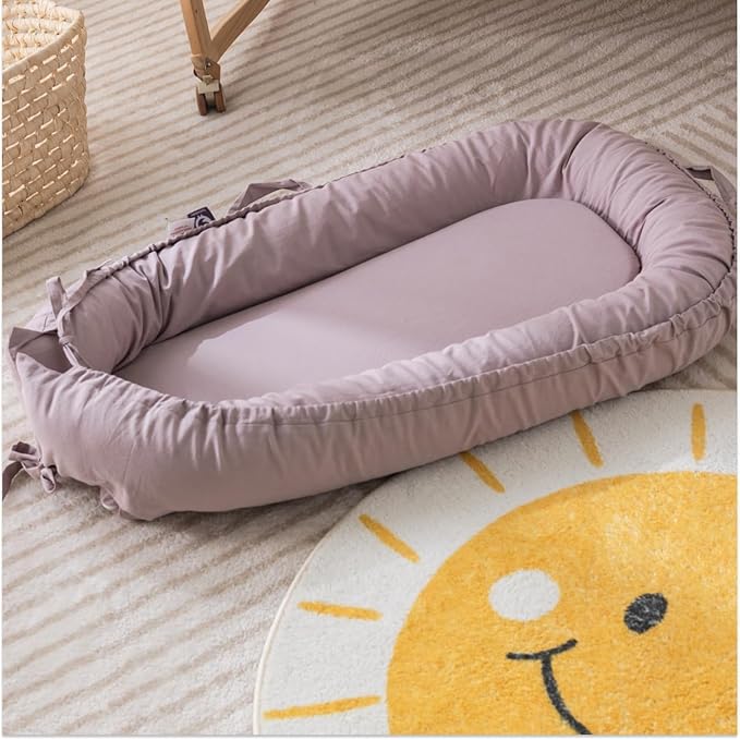 Infant Lounger, Baby Nest Cover for Baby Girls & Boys, Newborn Essentials for Baby 0-18 Months, 100% Cotton Breathable (Lavender_Blush)-BubblyBeeBaby