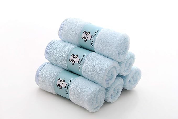 HIPHOP PANDA Baby Washcloths, Rayon Made from Bamboo - 2 Layer Ultra Soft Absorbent Newborn Bath Face Towel - Reusable Baby Wipes for Delicate Skin - Blue, 6 Pack-BubblyBeeBaby