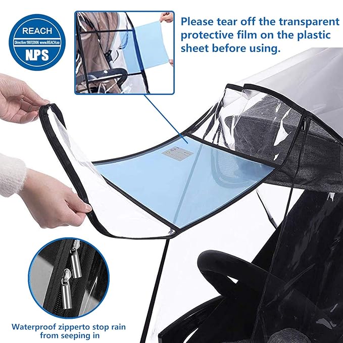 Stroller Rain Cover and Baby Stroller Mosquito Net(2-Piece Set),Universal Stroller Accessory,Waterproof, Windproof Protection,Protect from Dust Snow,Baby Travel Weather Shield-BubblyBeeBaby