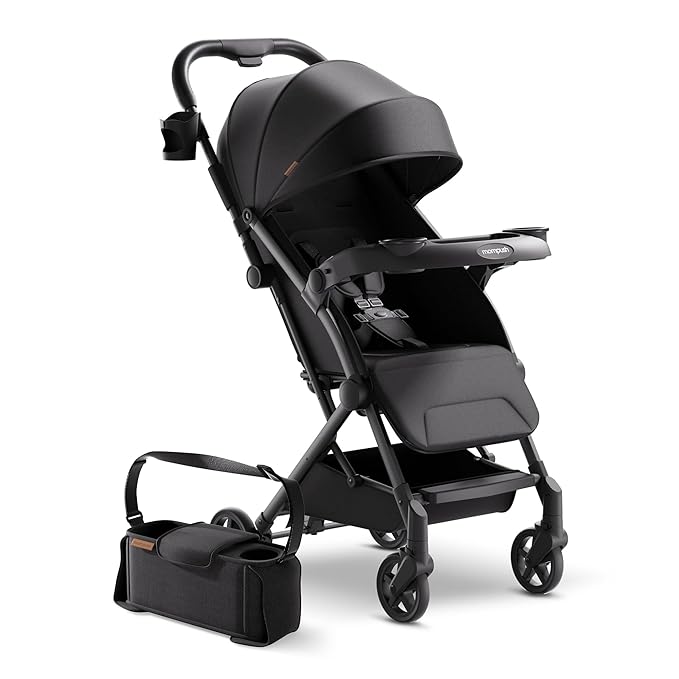 Mompush Lithe V2 Lightweight Travel Stroller, Compact Foldable Baby Stroller with Travel Bag, One-Hand Fold Stroller, Snack Tray, Mechanical Recline Seat, Airplane-Ready, Organizer & Rain Cover-BubblyBeeBaby