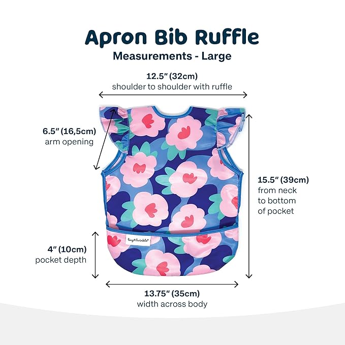 Tiny Twinkle Mess Proof Baby Bib - Waterproof & Lightweight Baby-Led Weaning Apron | 100% Recycled Polyester, Easy Clean & Machine Washable (Floral Blue, Small 6-24 Months)-BubblyBeeBaby