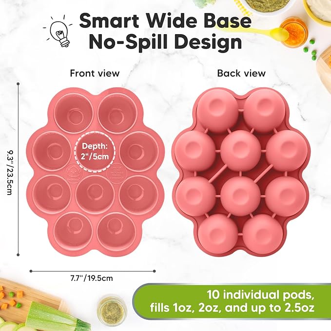 KeaBabies Silicone Food Freezer Trays with Lid, 2oz x 10 Pods Baby Food Storage Containers, Easy Puree Meal Prep, Breast Milk Silicone Freezer Molds, Dishwasher,Microwave Safe,BPA-Free(Blossom)-BubblyBeeBaby