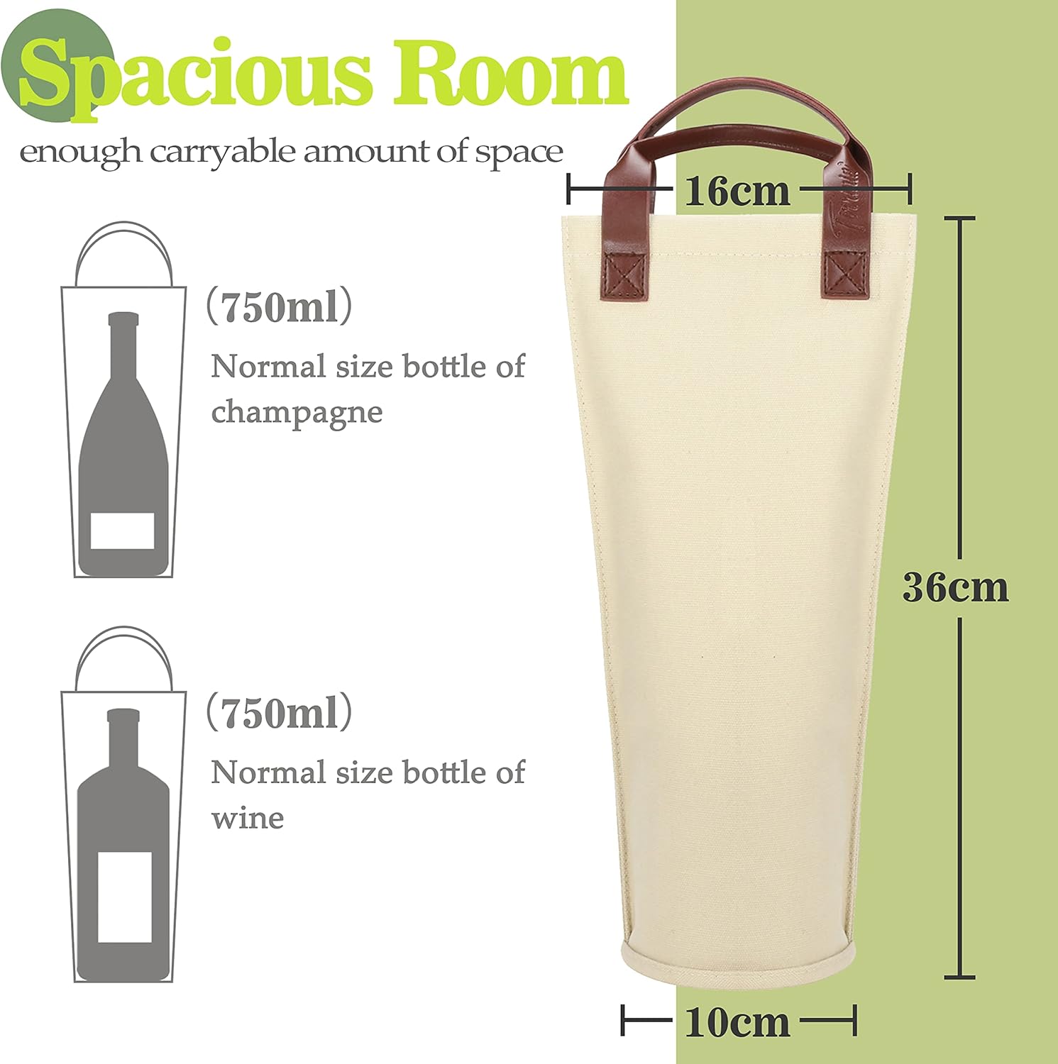 Tirrinia Single Wine Carrier Tote, Insulated Cooler Bag for Travel, Picnic & Gifts Padded Bottle Holder Tote for Men & Women, Canvas Beige