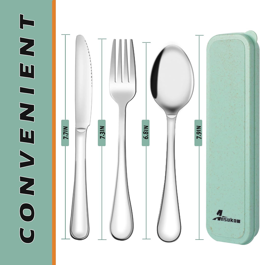 8 Picec Travel Utensils Camping utensils Travel Silverware Set with Case Fork and Spoon Set Office Stainless Steel Reusable Trip Cutlery Set Easy to journey Lightweight Lunch Box for Men