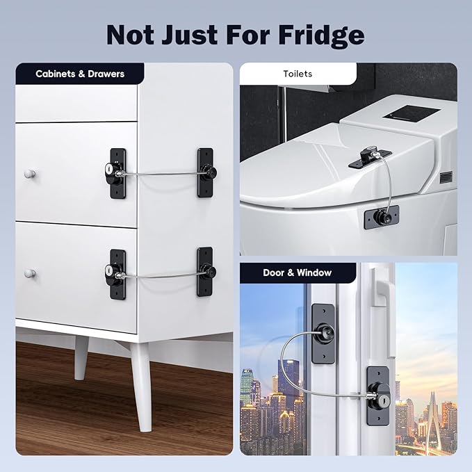 2 Pack Refrigerator Door Lock with Adhesive, No Tools Required, Child Proof Fridge Door Lock for Kids and Pets, Self Adhesive Latch for Freezer, Cabinets, Drawers, Air Oven, Windows (Patent)-BubblyBeeBaby