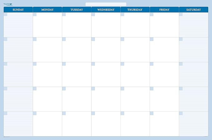 18" x 24" Sky Blue Horizontal 30-Day Dry-Erase Task, Goals and Objective 1-Month erasable Wall Planner Calendar. Complete with Fine Tip Dry-Erase Marker and Eraser-BubblyBeeBaby