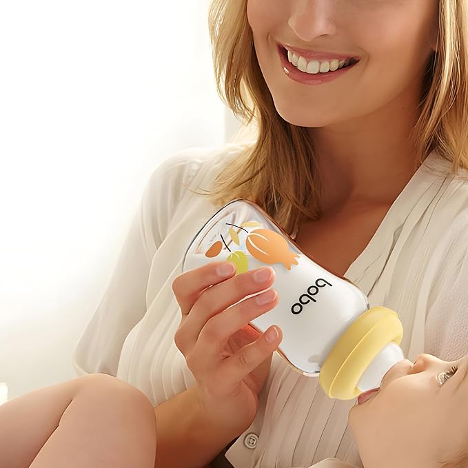 YOHKOH Natural Glass Baby Bottle with Natural Response Nipple, Newborn Anti-Colic Baby Bottles, Wide Neck Mushroom Cap Baby Bottle, Clear (Multicolour1, (5.4oz (Pack of 2))-BubblyBeeBaby